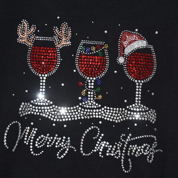 Christmas Wine Glasses rhinestone bling long sleeved shirt XS S M L XL XXL 1X… - Picture 3 of 8